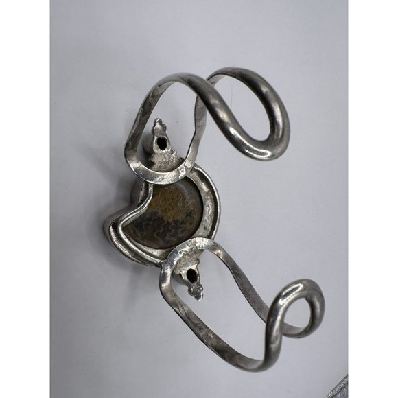 Native American Sterling Silver Statement Cuff Fossilized Nautilus w/ Turquoise - Picture 5 of 13